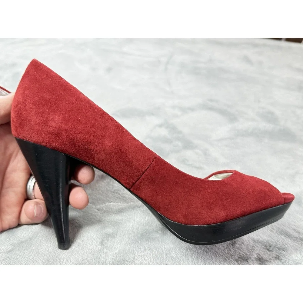 Style&co.‎ Shoes Womens Size 7.5 Red Leather Celine Peep Toe Pump Heels
